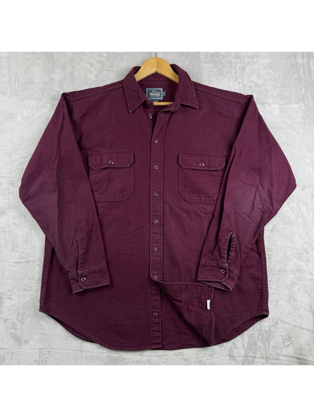 Vintage Woolrich Men XL Burgundy Heavy Cotton Button Shirt Made in USA Workwear